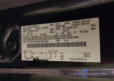 2016 Ford F-150 Xlt from USA, damaged, VIN 1FTFX1EF6GKG03204